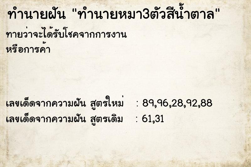 ทำนายฝัน ทำนายหมา3ตัวสีน้ำตาล ทำนายฝัน ทำนายหมา3ตัวสีน้ำตาล