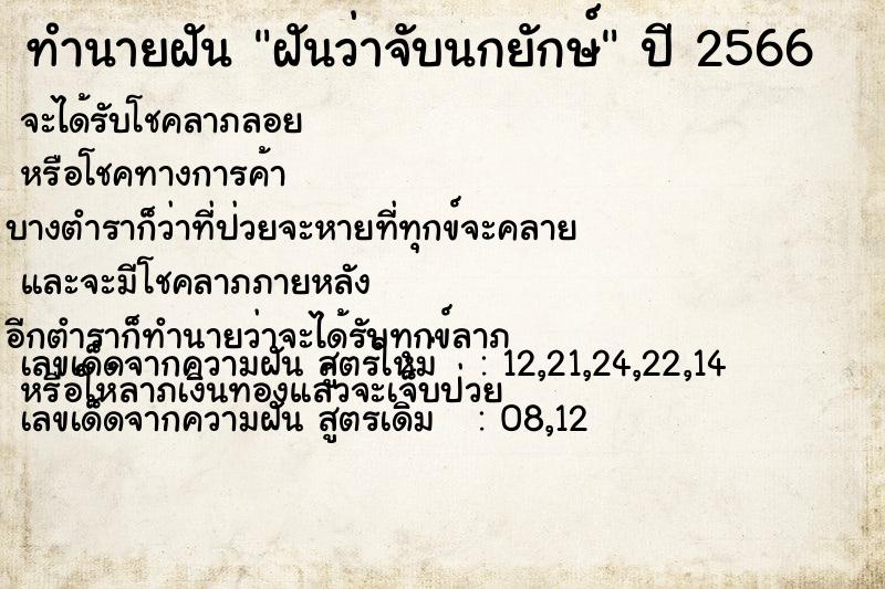 ทำนายฝันฝันว่าจับนกยักษ์ ทำนายฝันทำนายฝันฝันว่าจับนกยักษ์