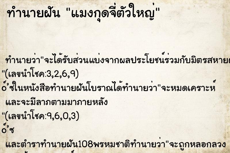 ทำนายฝันทำนายฝันแมงกุดจี่ตัวใหญ่