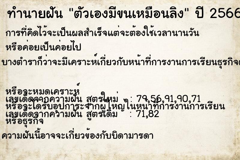 ทำนายฝันตัวเองมีขนเหมือนลิง ทำนายฝันทำนายฝันตัวเองมีขนเหมือนลิง