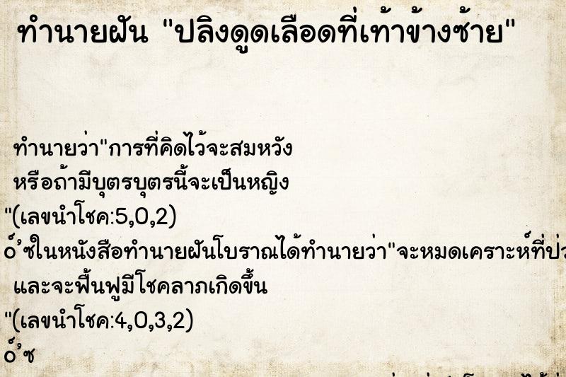 ทำนายฝันทำนายฝันปลิงดูดเลือดที่เท้าข้างซ้าย