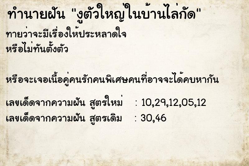 ทำนายฝันงูตัวใหญ่ในบ้านไล่กัด ทำนายฝันทำนายฝันงูตัวใหญ่ในบ้านไล่กัด