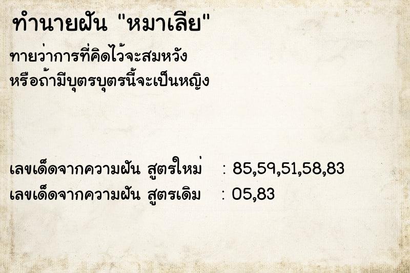 ทำนายฝันหมาเลีย ทำนายฝันทำนายฝันหมาเลีย