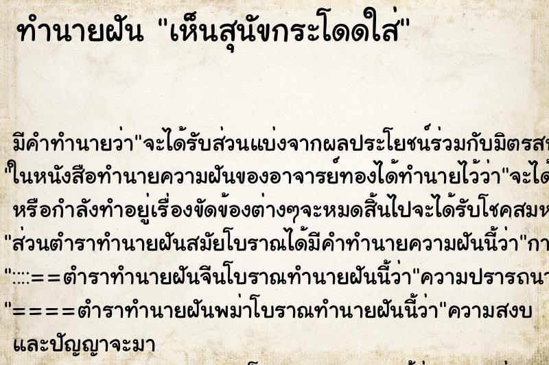 ทำนายฝัน เห็นสุนัขกระโดดใส่