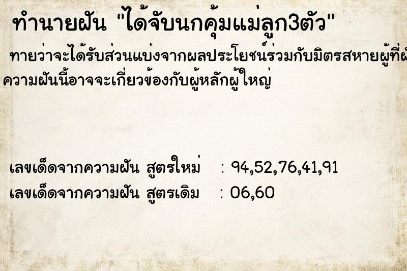 ทำนายฝันได้จับนกคุ้มแม่ลูก3ตัว ทำนายฝันทำนายฝันได้จับนกคุ้มแม่ลูก3ตัว