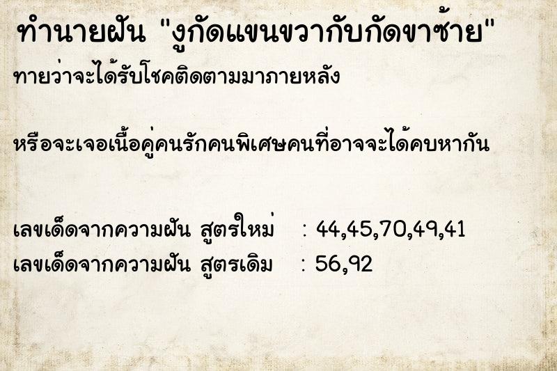 ทำนายฝันทำนายฝันงูกัดแขนขวากับกัดขาซ้าย