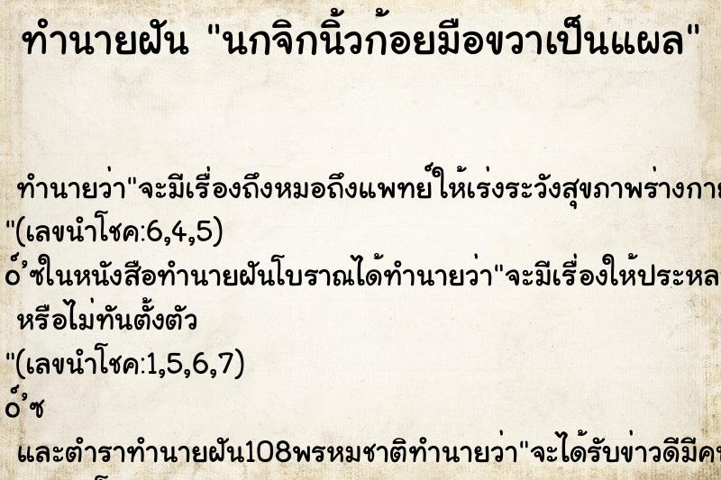 ทำนายฝัน นกจิกนิ้วก้อยมือขวาเป็นแผล ทำนายฝัน นกจิกนิ้วก้อยมือขวาเป็นแผล