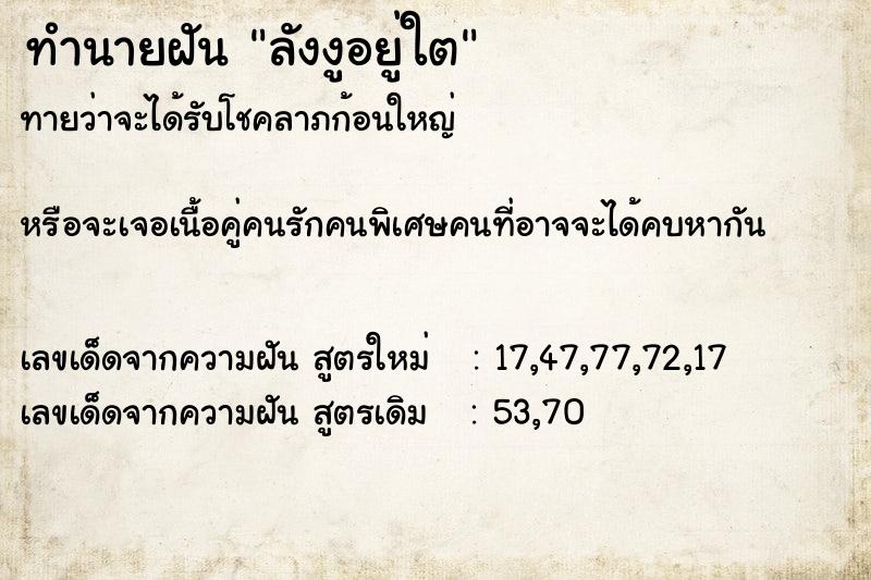 ทำนายฝันลังงูอยู่ใต ทำนายฝันทำนายฝันลังงูอยู่ใต