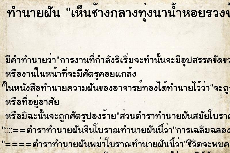 ทำนายฝันทำนายฝันเห็นช้างกลางทุ่งนาน้ำหอยรวงข้าว