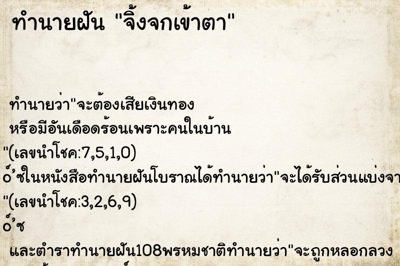 ทำนายฝันจิ้งจกเข้าตา ทำนายฝันทำนายฝันจิ้งจกเข้าตา