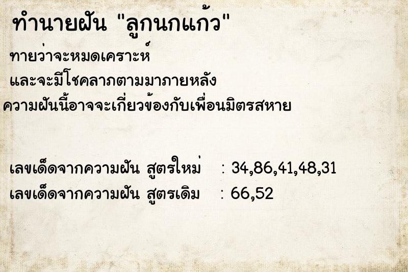 ทำนายฝันลูกนกแก้ว ทำนายฝันทำนายฝันลูกนกแก้ว