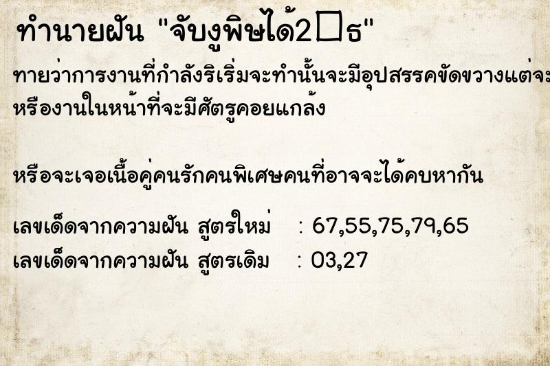 ทำนายฝันจับงูพิษได้2�¸ ทำนายฝันทำนายฝันจับงูพิษได้2�¸