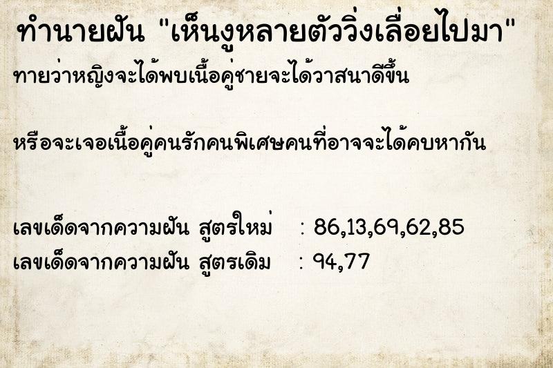 ทำนายฝันเห็นงูหลายตัววิ่งเลื่อยไปมา ทำนายฝันทำนายฝันเห็นงูหลายตัววิ่งเลื่อยไปมา