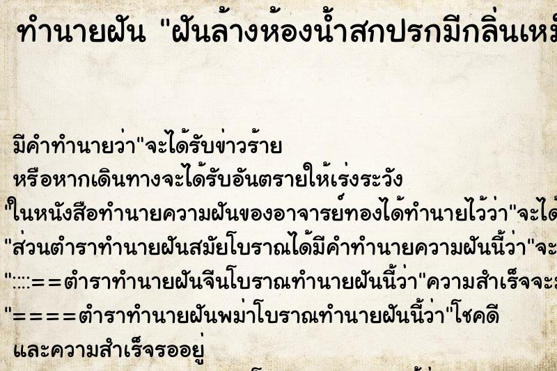 ทำนายฝันฝันล้างห้องน้ำสกปรกมีกลิ่นเหม็นมาก ทำนายฝันทำนายฝันฝันล้างห้องน้ำสกปรกมีกลิ่นเหม็นมาก