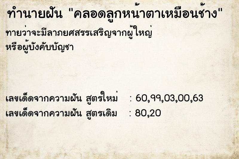 ทำนายฝันคลอดลูกหน้าตาเหมือนช้าง ทำนายฝันทำนายฝันคลอดลูกหน้าตาเหมือนช้าง