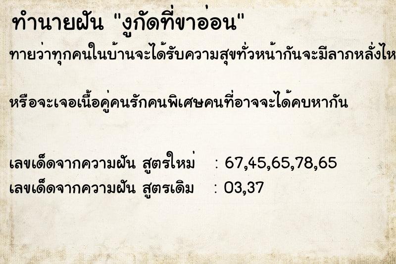 ทำนายฝันงูกัดที่ขาอ่อน ทำนายฝันทำนายฝันงูกัดที่ขาอ่อน