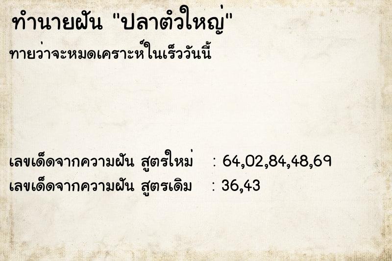 ทำนายฝันปลาตํวใหญ่ ทำนายฝันทำนายฝันปลาตํวใหญ่