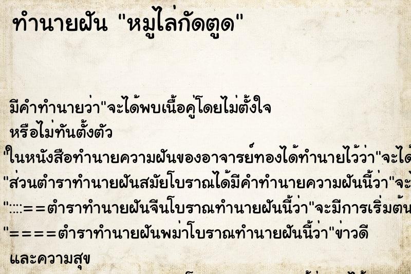 ทำนายฝัน หมูไล่กัดตูด ทำนายฝัน หมูไล่กัดตูด
