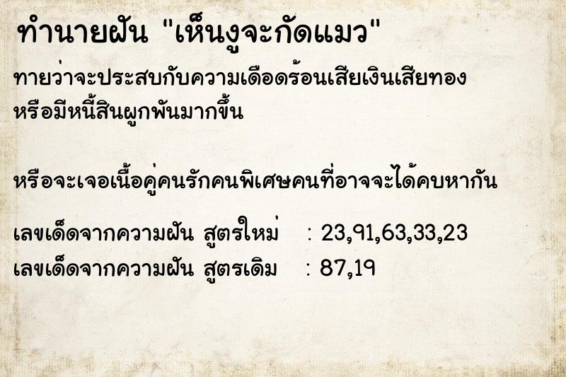 ทำนายฝันทำนายฝันเห็นงูจะกัดแมว