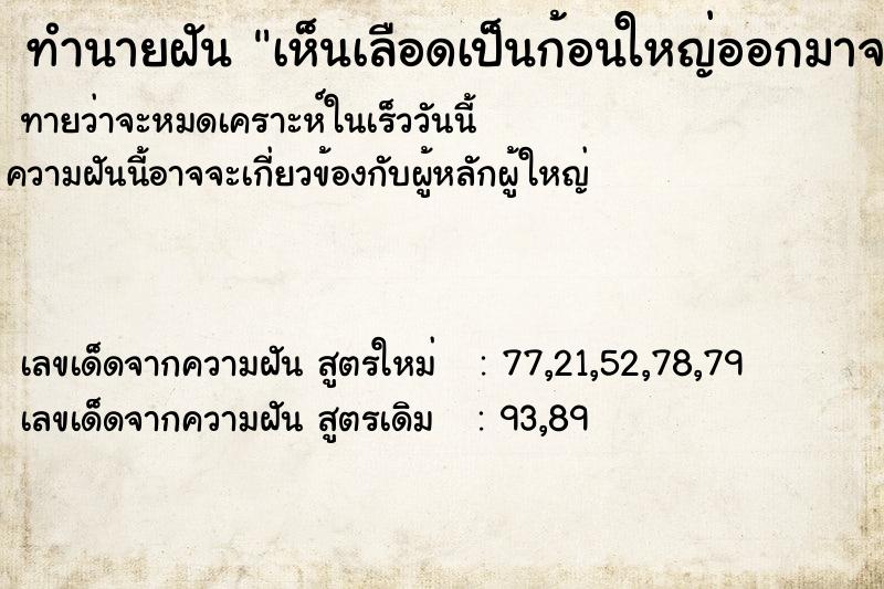 ทำนายฝันเห็นเลือดเป็นก้อนใหญ่ออกมาจากปากตัวเอง ทำนายฝันทำนายฝันเห็นเลือดเป็นก้อนใหญ่ออกมาจากปากตัวเอง