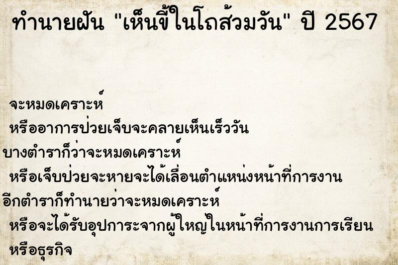 ทำนายฝันทำนายฝันเห็นขี้ในโถส้วมวัน