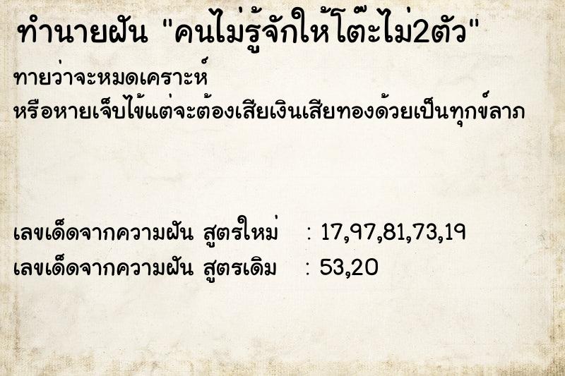 ทำนายฝันคนไม่รู้จักให้โต๊ะไม่2ตัว ทำนายฝันทำนายฝันคนไม่รู้จักให้โต๊ะไม่2ตัว