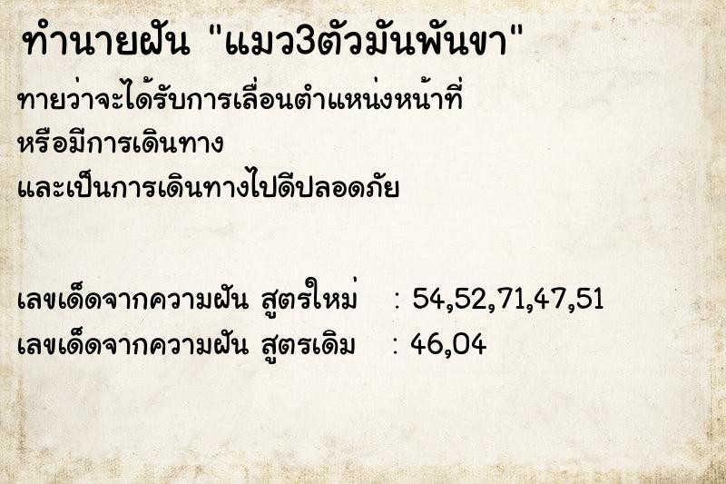 ทำนายฝันทำนายฝันแมว3ตัวมันพันขา