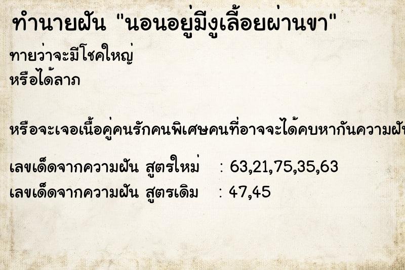 ทำนายฝันทำนายฝันนอนอยู่มีงูเลี้อยผ่านขา