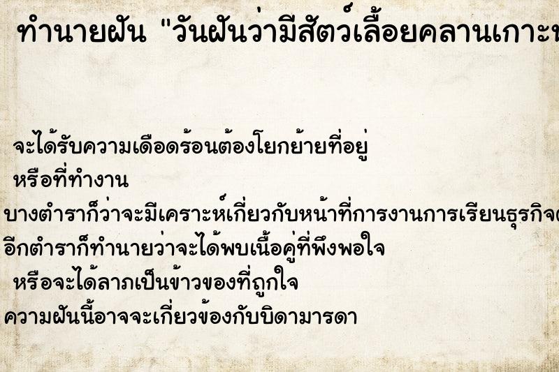 ทำนายฝันวันฝันว่ามีสัตว์เลื้อยคลานเกาะหลัง ทำนายฝันทำนายฝันวันฝันว่ามีสัตว์เลื้อยคลานเกาะหลัง