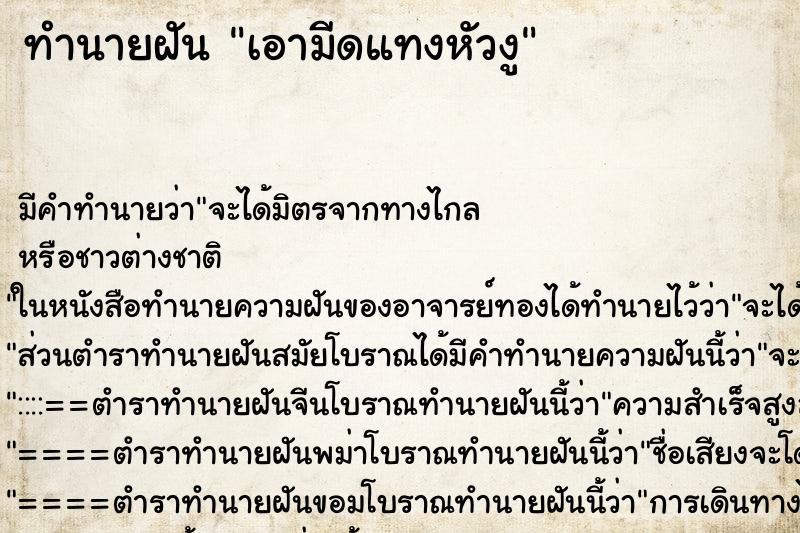 ทำนายฝัน เอามีดแทงหัวงู ทำนายฝัน เอามีดแทงหัวงู