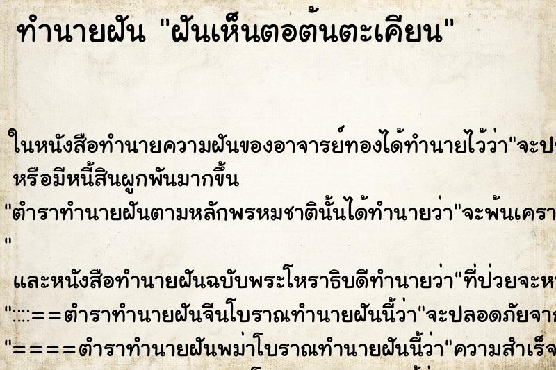 ทำนายฝันทำนายฝันฝันเห็นตอต้นตะเคียน
