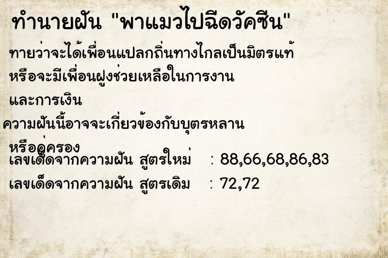 ทำนายฝันทำนายฝันพาแมวไปฉีดวัคซีน