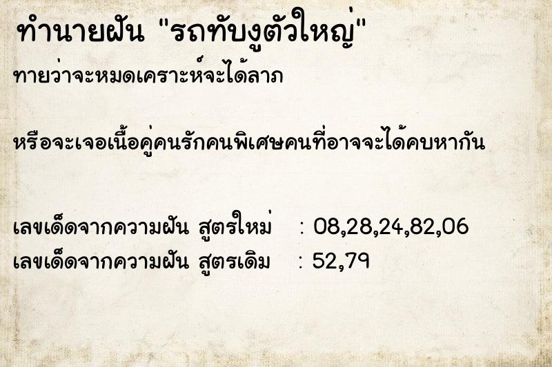 ทำนายฝันรถทับงูตัวใหญ่ ทำนายฝันทำนายฝันรถทับงูตัวใหญ่
