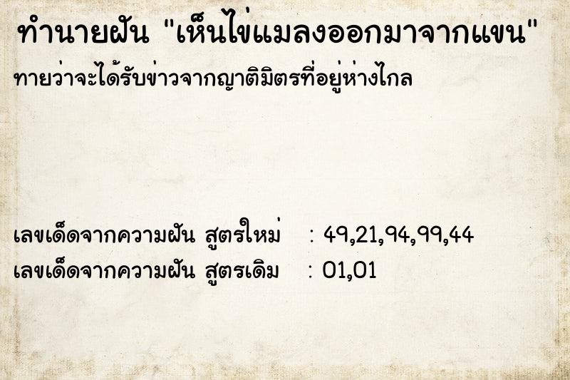 ทำนายฝันเห็นไข่แมลงออกมาจากแขน ทำนายฝันทำนายฝันเห็นไข่แมลงออกมาจากแขน