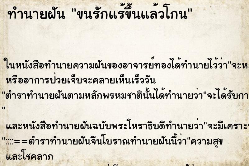 ทำนายฝันขนรักแร้ขึ้นแล้วโกน ทำนายฝันทำนายฝันขนรักแร้ขึ้นแล้วโกน