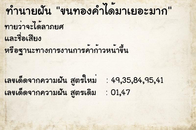 ทำนายฝันขนทองคำได้มาเยอะมาก ทำนายฝันทำนายฝันขนทองคำได้มาเยอะมาก