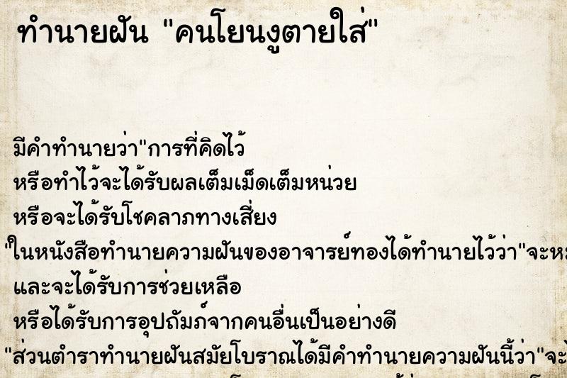 ทำนายฝันคนโยนงูตายใส่ ทำนายฝันทำนายฝันคนโยนงูตายใส่