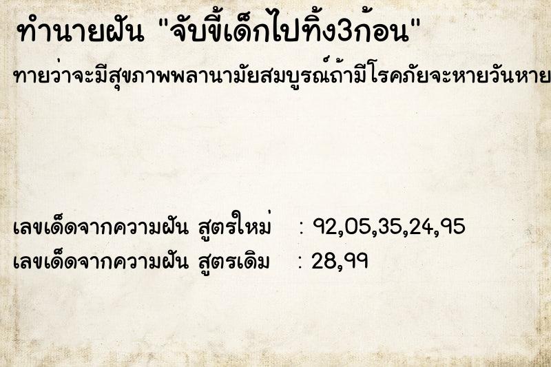 ทำนายฝัน จับขี้เด็กไปทิ้ง3ก้อน