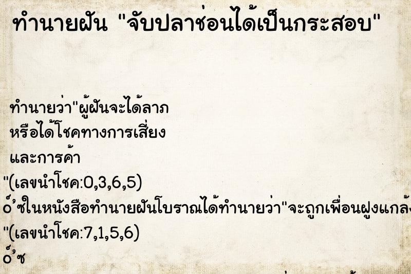 ทำนายฝันทำนายฝันจับปลาช่อนได้เป็นกระสอบ