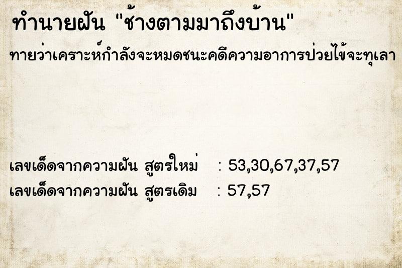 ทำนายฝันทำนายฝันช้างตามมาถึงบ้าน
