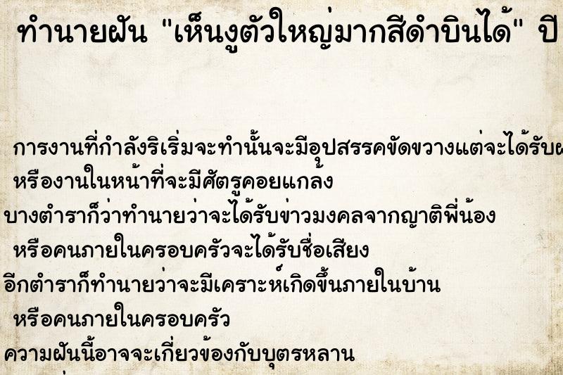 ทำนายฝันเห็นงูตัวใหญ่มากสีดำบินได้ ทำนายฝันทำนายฝันเห็นงูตัวใหญ่มากสีดำบินได้