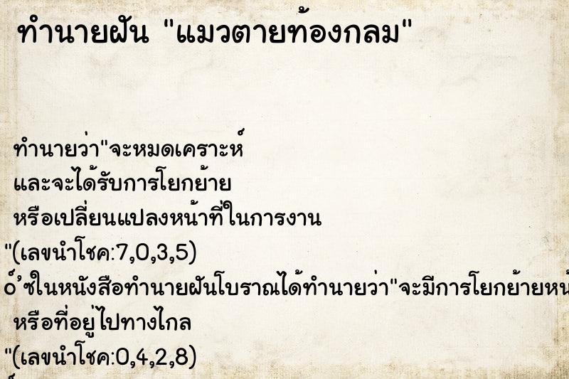 ทำนายฝันทำนายฝันแมวตายท้องกลม