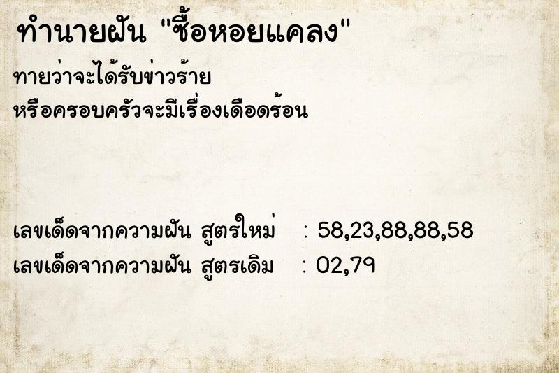 ทำนายฝันซื้อหอยแคลง ทำนายฝันทำนายฝันซื้อหอยแคลง