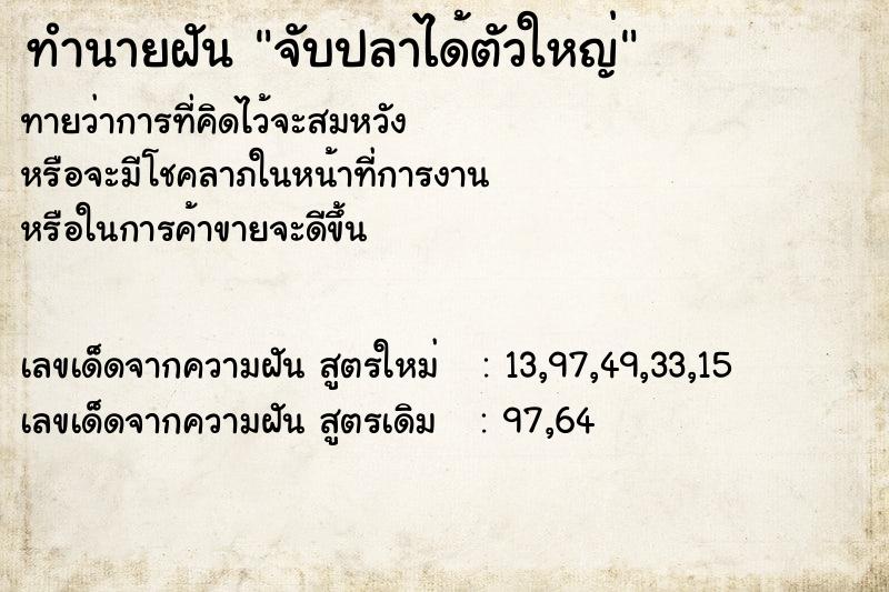 ทำนายฝันจับปลาได้ตัวใหญ่ ทำนายฝันทำนายฝันจับปลาได้ตัวใหญ่