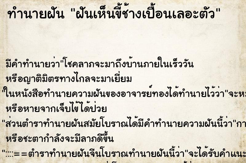 ทำนายฝันทำนายฝันฝันเห็นขี้ช้างเปื้อนเลอะตัว