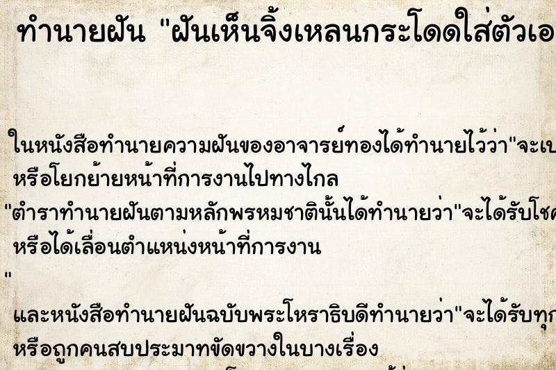 ทำนายฝันฝันเห็นจิ้งเหลนกระโดดใส่ตัวเอง ทำนายฝันทำนายฝันฝันเห็นจิ้งเหลนกระโดดใส่ตัวเอง