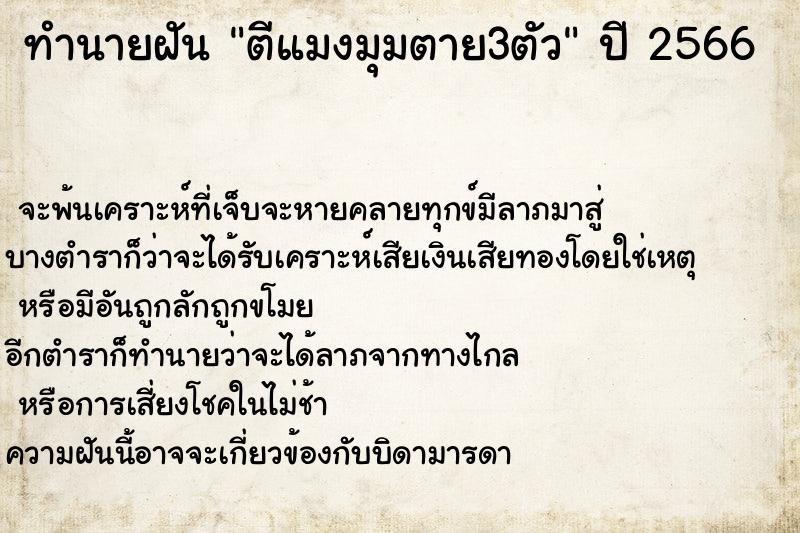 ทำนายฝันทำนายฝันตีแมงมุมตาย3ตัว