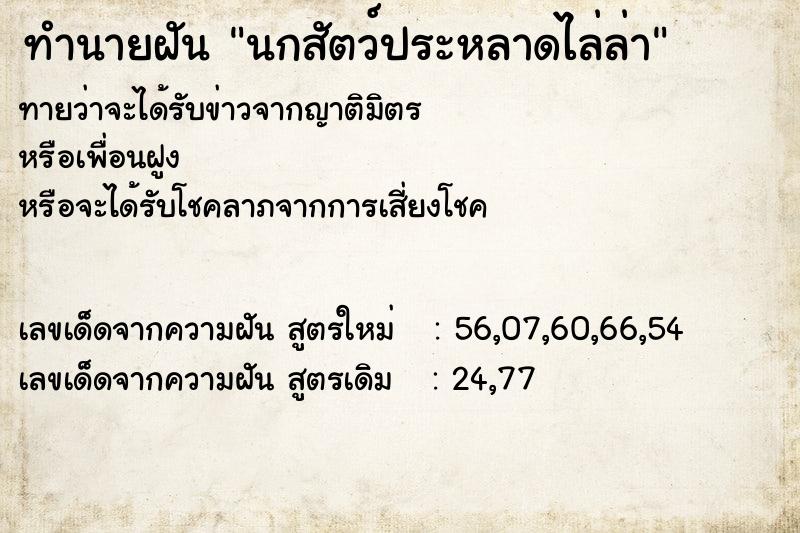 ทำนายฝันนกสัตว์ประหลาดไล่ล่า ทำนายฝันทำนายฝันนกสัตว์ประหลาดไล่ล่า