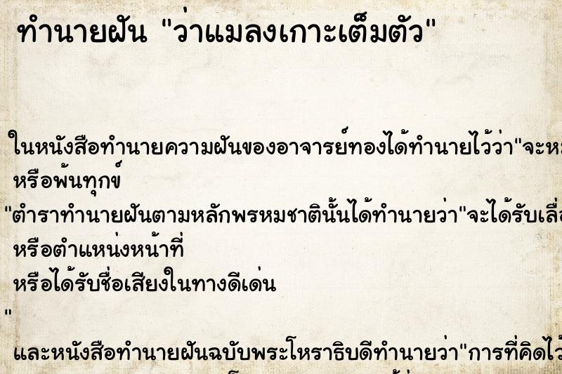 ทำนายฝัน ว่าแมลงเกาะเต็มตัว ทำนายฝัน ว่าแมลงเกาะเต็มตัว