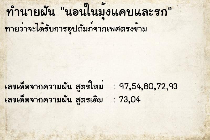 ทำนายฝันทำนายฝันนอนในมุ้งแคบและรก